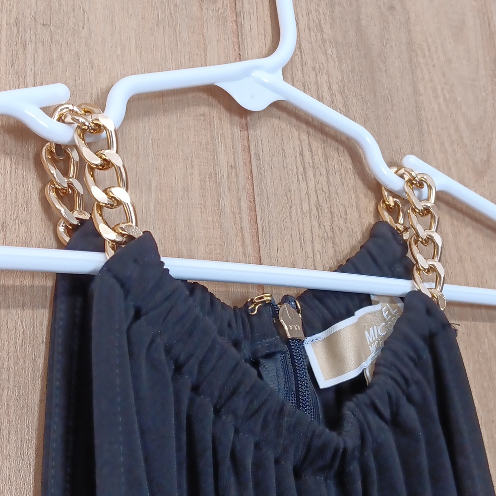 Michael Kors Gold Chain Strap Sleeveless Black Dress